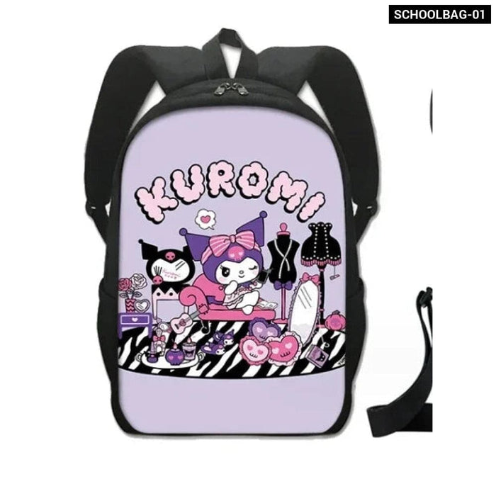 Kawaii Sanrio Kuromi Backpack And Pencil Bag Set For Kids