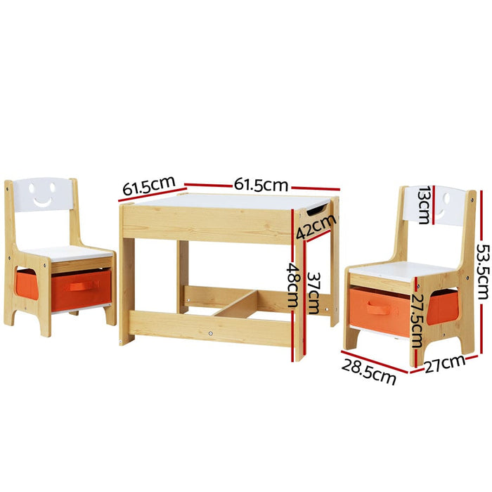 Keezi 3pcs Kids Table And Chairs Set Activity Chalkboard