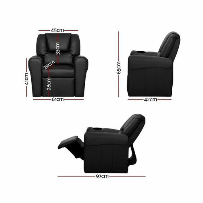 Keezi Kids Recliner Chair Black Pu Leather Sofa Lounge