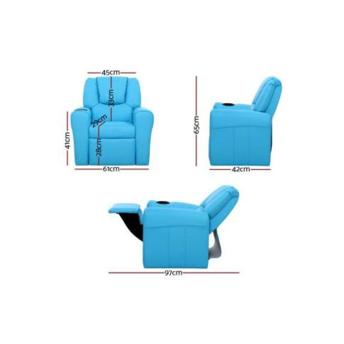 Keezi Kids Recliner Chair Blue Pu Leather Sofa Lounge Couch