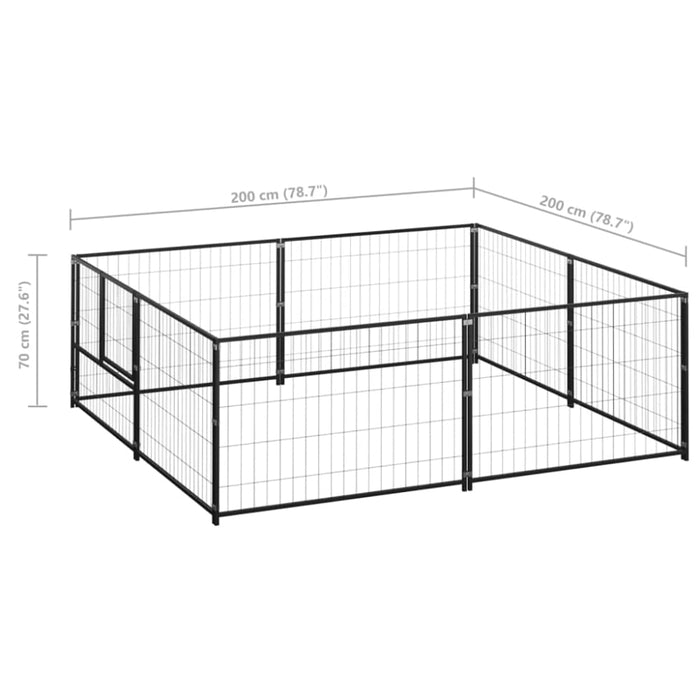 Dog Kennel Black 4 M² Steel Tbnxobk