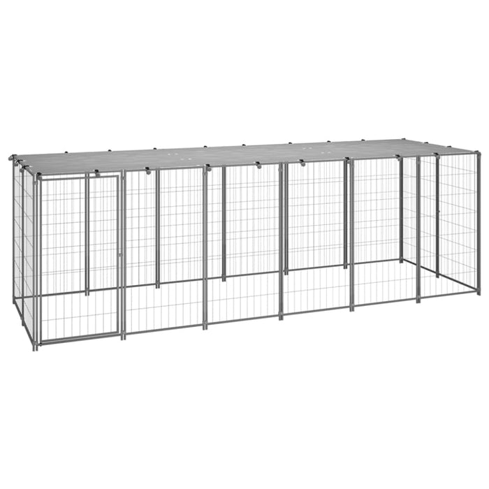 Dog Kennel Silver Steel Opbinl