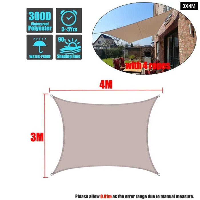 Khaki 300d Waterproof Polyester Square Rectangle Shade Sail