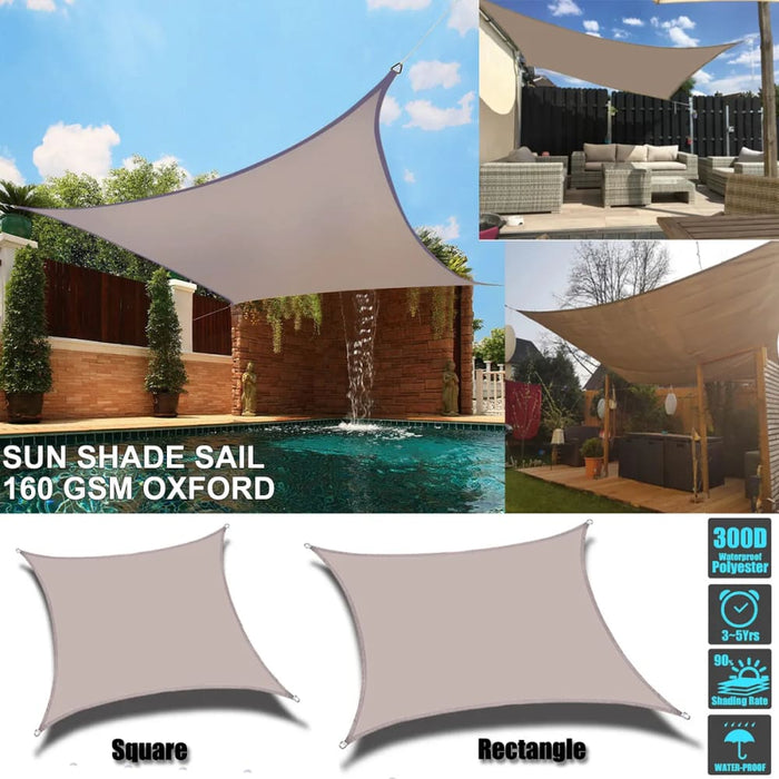 Khaki 300d Waterproof Polyester Square Rectangle Shade Sail