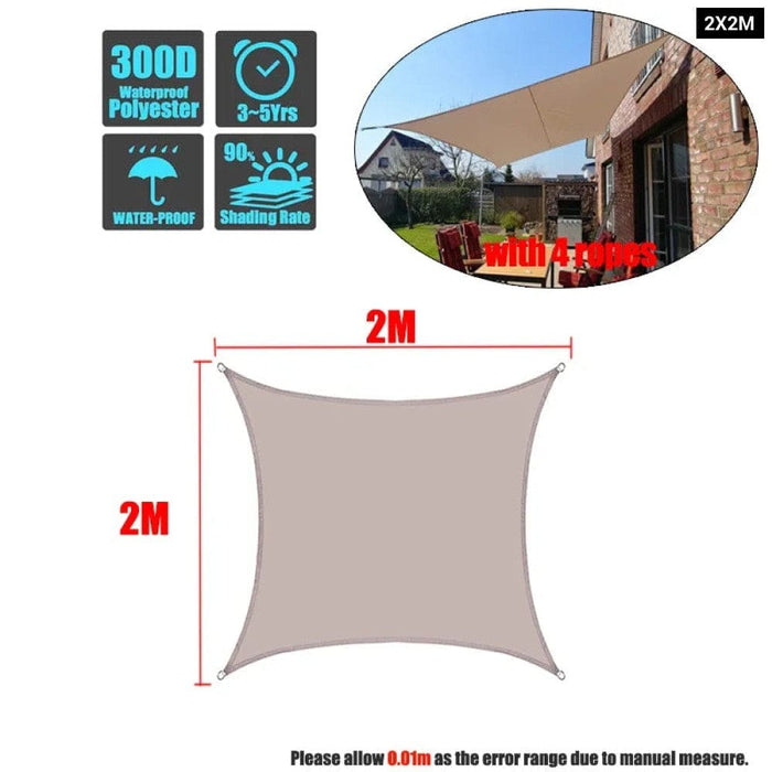 Khaki 300d Waterproof Polyester Square Rectangle Shade Sail