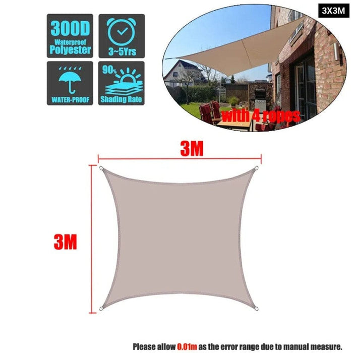 Khaki 300d Waterproof Polyester Square Rectangle Shade Sail