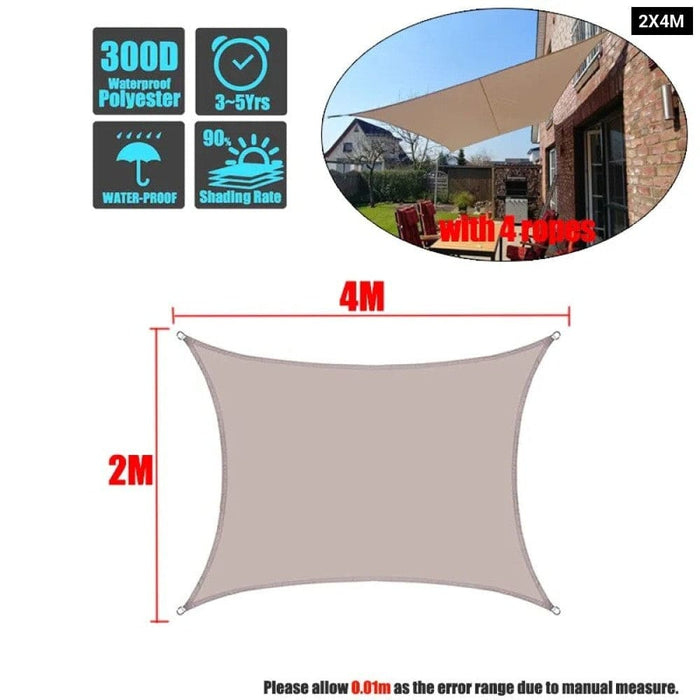 Khaki 300d Waterproof Polyester Square Rectangle Shade Sail