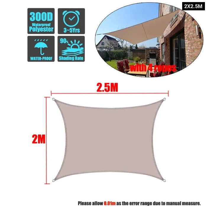 Khaki 300d Waterproof Polyester Square Rectangle Shade Sail