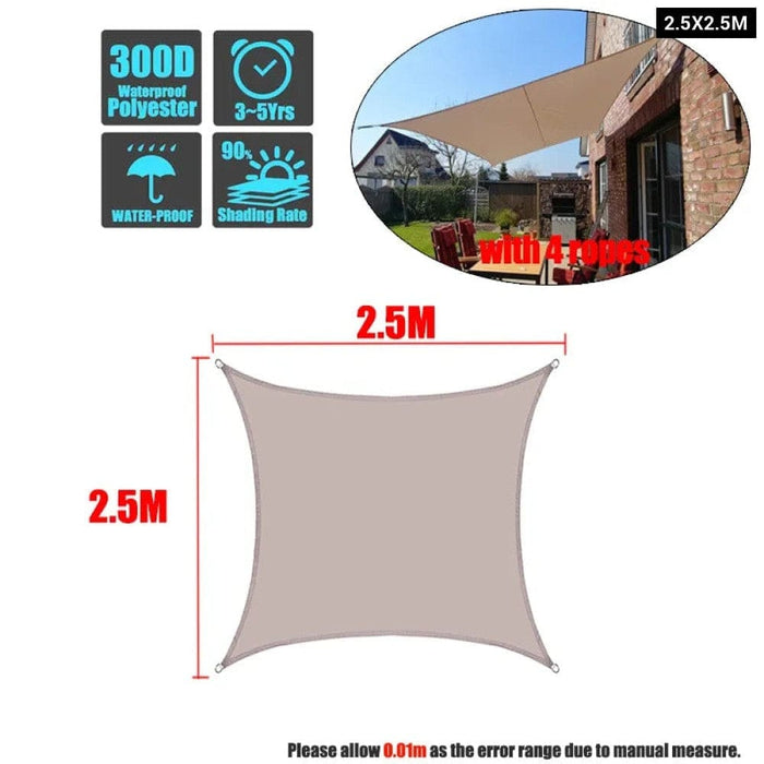 Khaki 300d Waterproof Polyester Square Rectangle Shade Sail