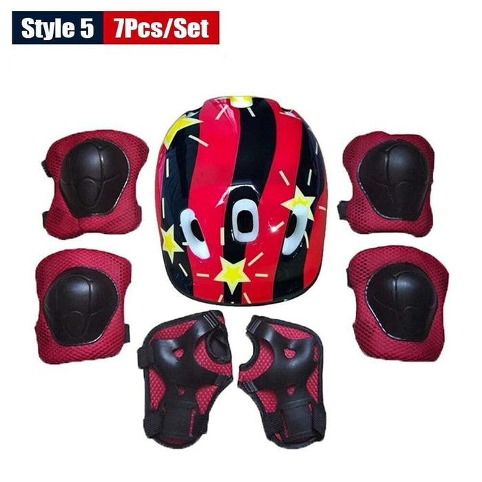 Kids Protective Gear Set Safety Helmet Wrist Elbow Knee