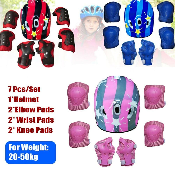 Kids Protective Gear Set Safety Helmet Wrist Elbow Knee