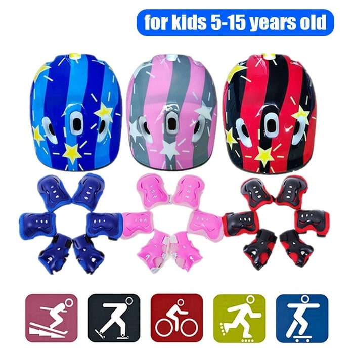 Kids Protective Gear Set Safety Helmet Wrist Elbow Knee