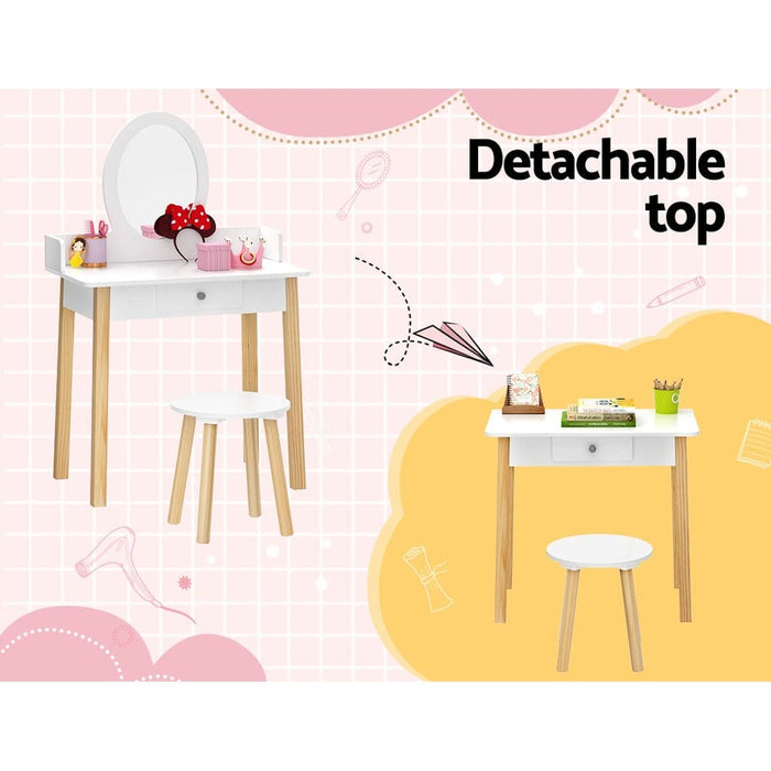 Kids Vanity Makeup Dressing Table Chair Set Wooden Leg