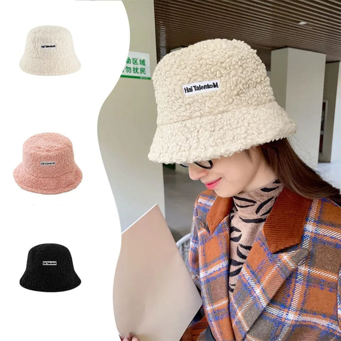 Kids Winter Bucket Hat Cute Lamb Wool Fisherman For Boys