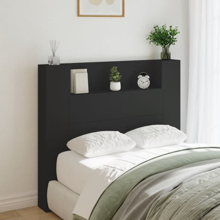 King Single Size Headboard Cabinet With Led Black