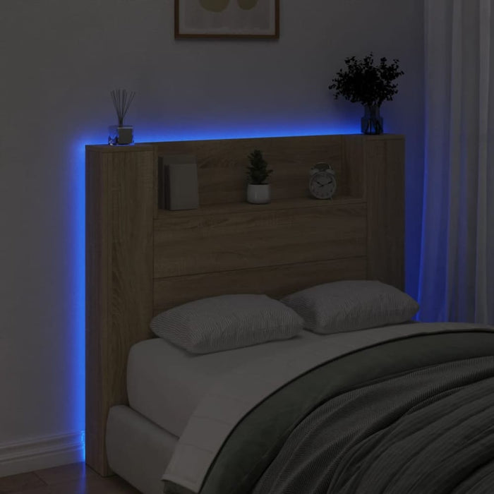 King Single Size Headboard Cabinet With Led Sonoma Oak