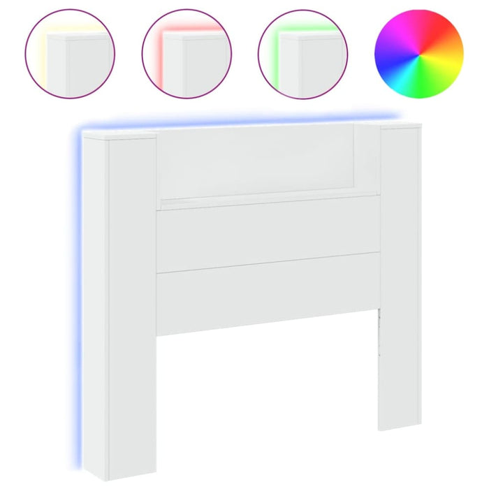 King Single Size Headboard Cabinet With Led White