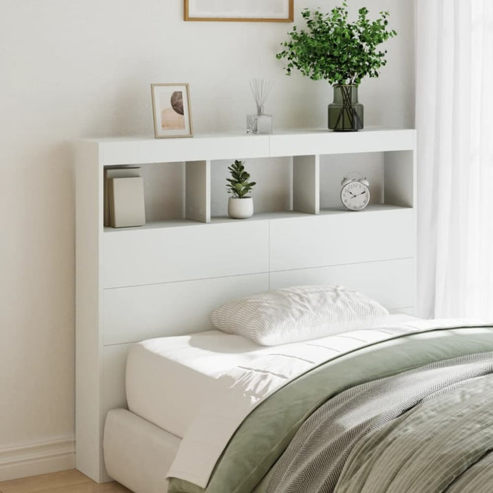 King Single Size Headboard Cabinet With Led White