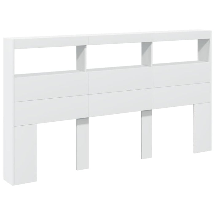 King Size Headboard Cabinet With Led White 180x17x102 Cm