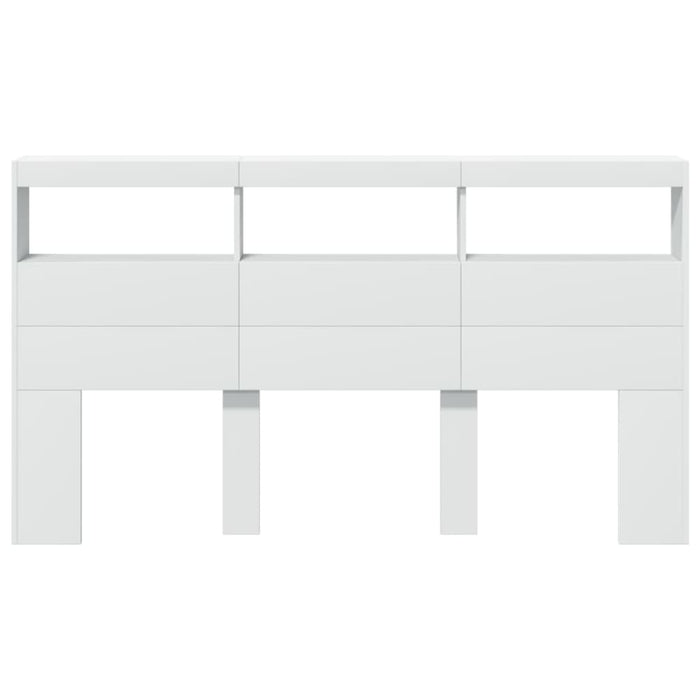 King Size Headboard Cabinet With Led White 180x17x102 Cm