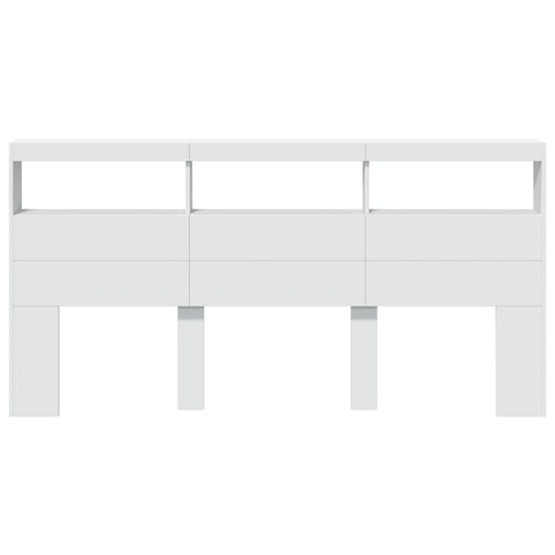 King Size Headboard Cabinet With Led White 200x17x102 Cm