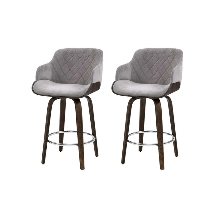 2x Kitchen Bar Stools Wooden Stool Chairs Swivel Velvet