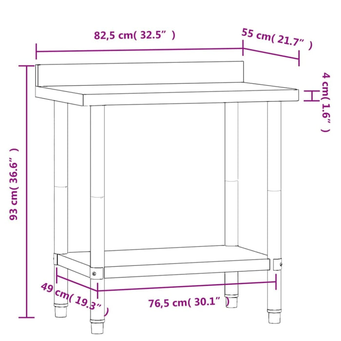 Kitchen Work Table With Backsplash 82.5x55x93 Cm Stainless