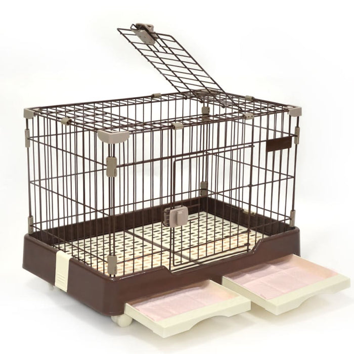 Large Brown Pet Dog Cage Cat Rabbit Crate Kennel With Potty