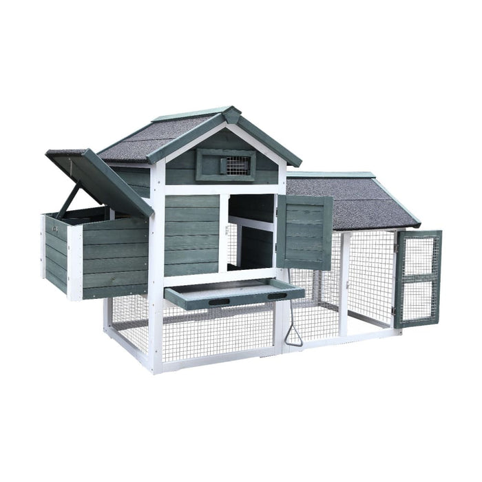 Large Chicken Coop & Rabbit Hutch With Ramp - Green