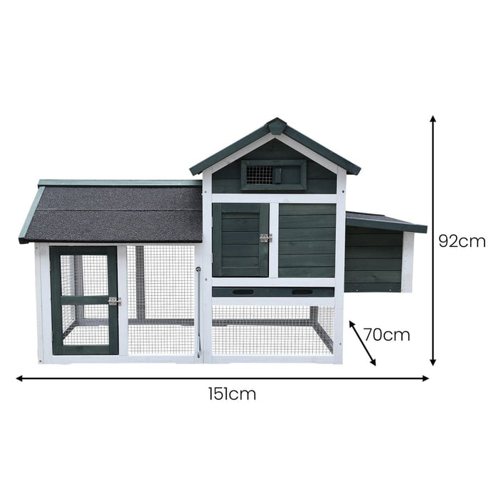 Large Chicken Coop & Rabbit Hutch With Ramp - Green