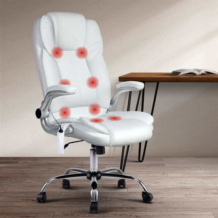 Pu Leather 8 Point Massage Office Chair - White