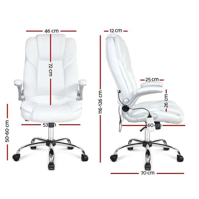 Pu Leather 8 Point Massage Office Chair - White