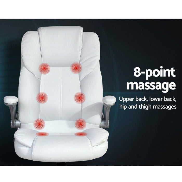 Pu Leather 8 Point Massage Office Chair - White