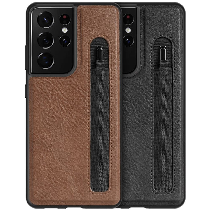 Leather Back Cover With s Pen Pocket Holder For Samsung