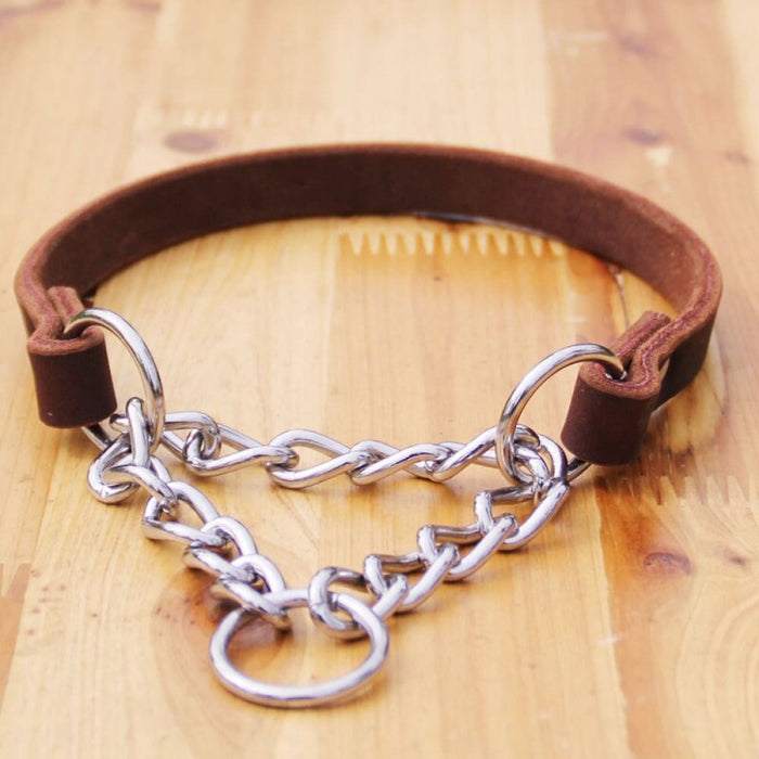 Leather Dog Collar With Stainless Steel Chain