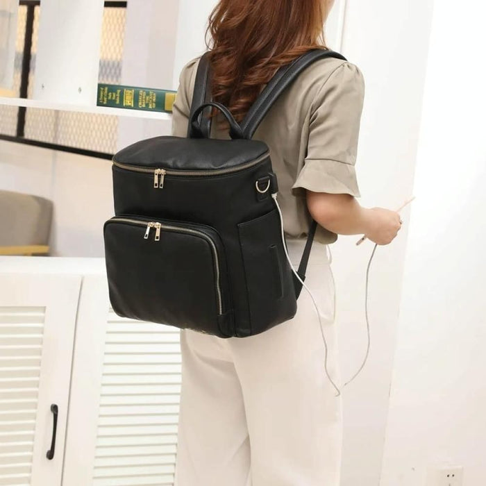 Leather Diaper Backpack With Usb