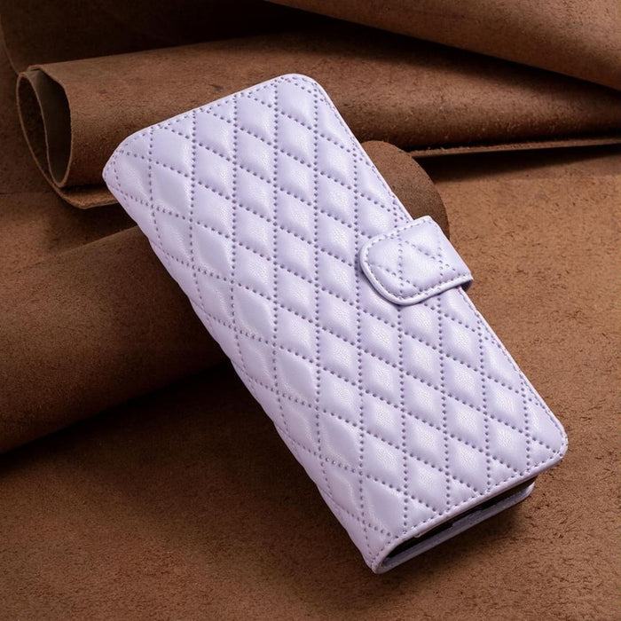 Leather Flip Wallet Case With Diamond Lattice For Samsung