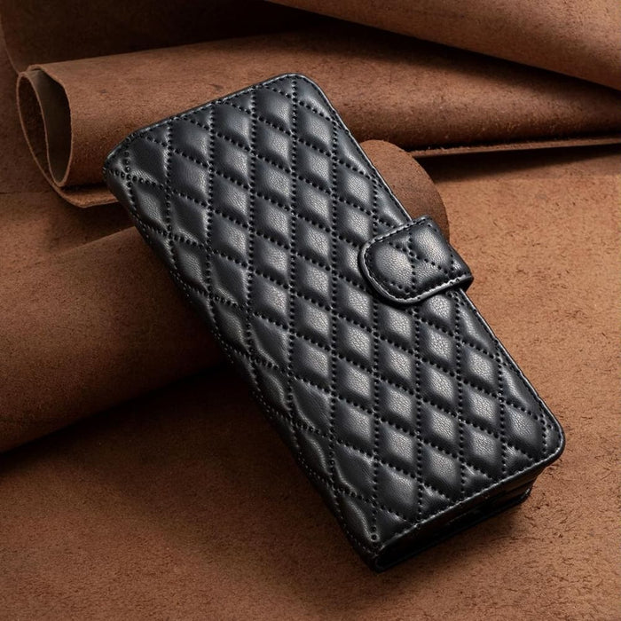 Leather Flip Wallet Case With Diamond Lattice For Samsung