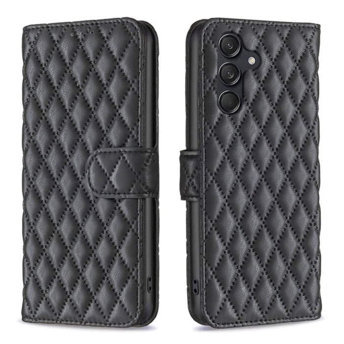 Leather Flip Wallet Case With Diamond Lattice For Samsung