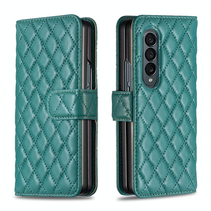 Leather Flip Wallet Case With Diamond Lattice For Samsung