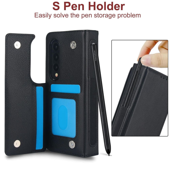 Leather Phone Case With Pen Slot For Samsung Galaxy z Fold 4