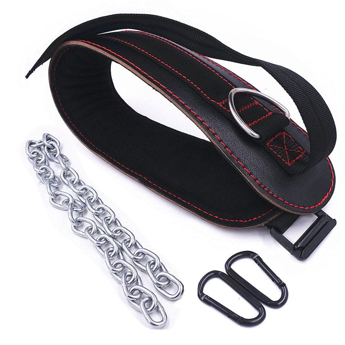 Leather Weight Lifting Dip Belt With Chain