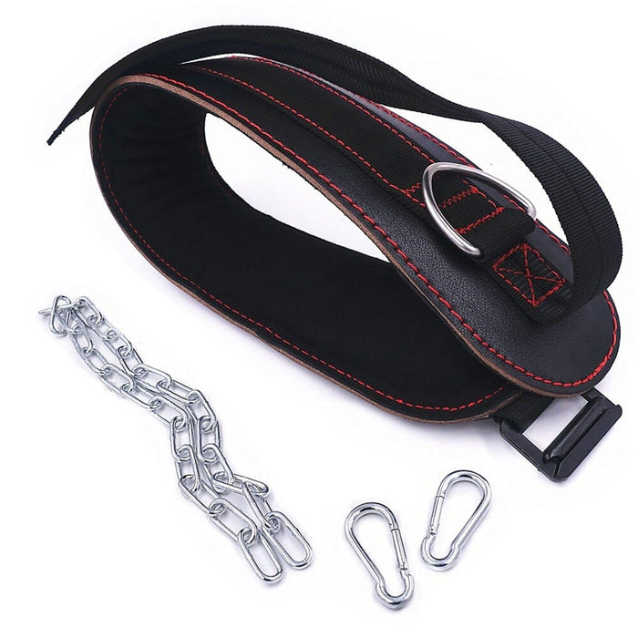 Leather Weight Lifting Dip Belt With Chain