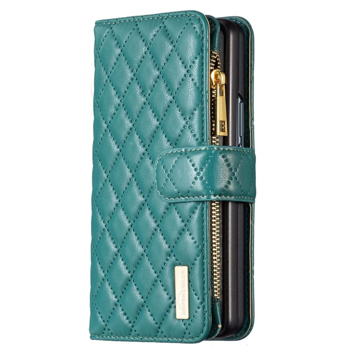 Leather Zip Wallet With Diamond Lattice Design For Samsung