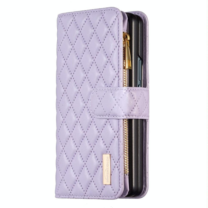 Leather Zip Wallet With Diamond Lattice Design For Samsung