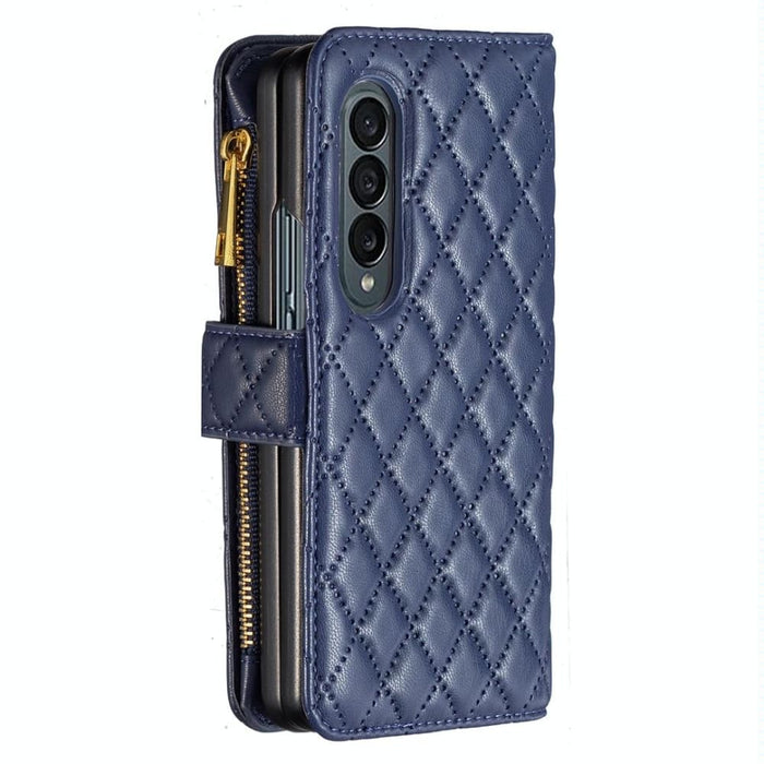 Leather Zip Wallet With Diamond Lattice Design For Samsung