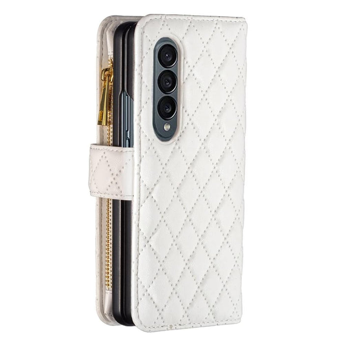 Leather Zip Wallet With Diamond Lattice Design For Samsung