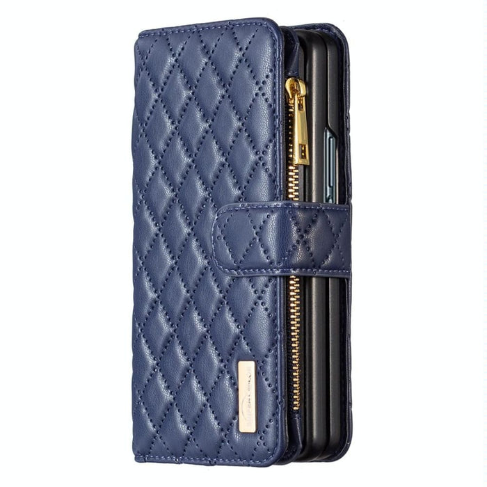 Leather Zip Wallet With Diamond Lattice Design For Samsung