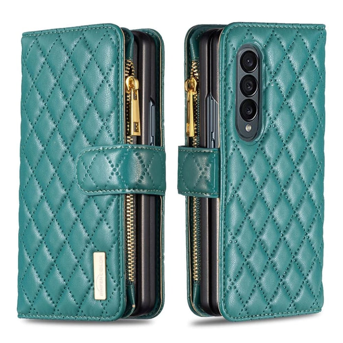 Leather Zip Wallet With Diamond Lattice Design For Samsung