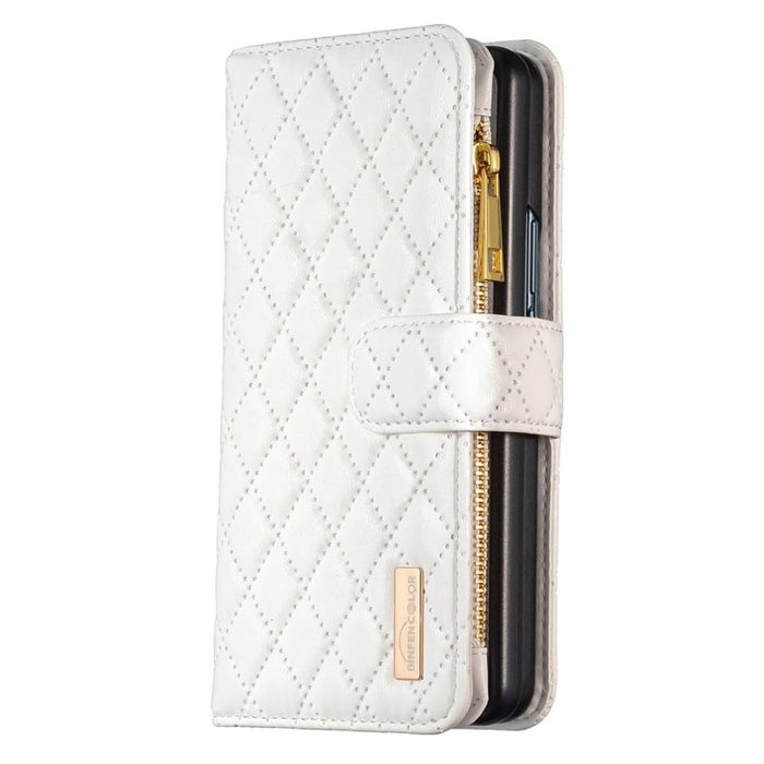 Leather Zip Wallet With Diamond Lattice Design For Samsung